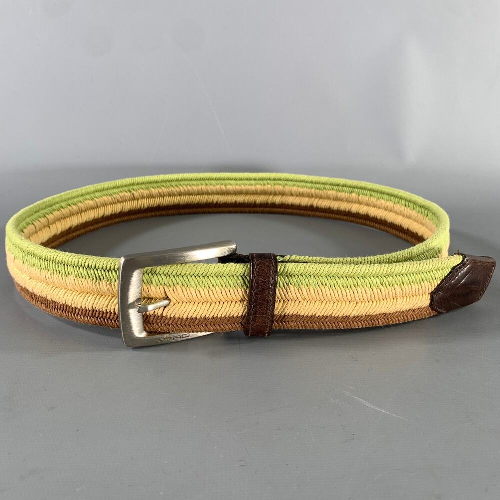 ETRO Size Green Brown Stripe Viscose Belt